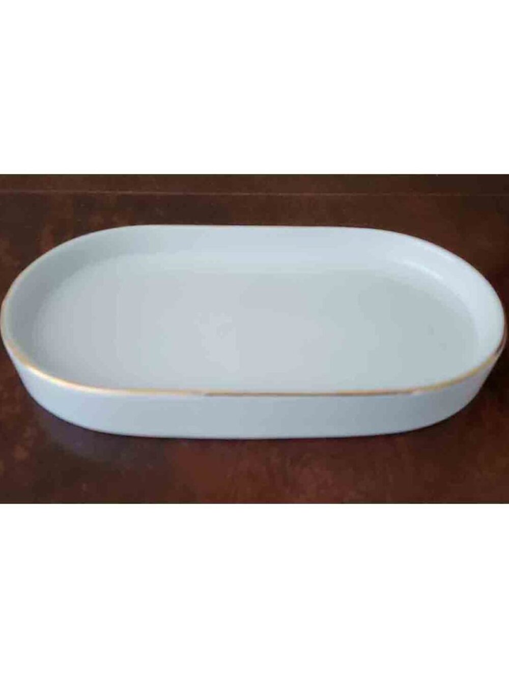 NEW Williams Sonoma Valet Tray Oval Porcelain Trinket Dish White Gold Trim